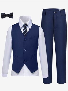 Boys Navy Vest & Pants Formal Suit Set
